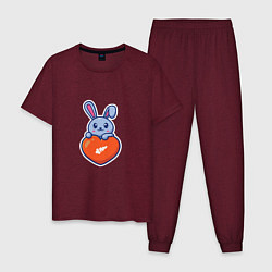 Пижама хлопковая мужская Кролик и сердечко, цвет: меланж-бордовый