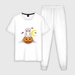 Пижама хлопковая мужская Кролик - Хэллоуин, цвет: белый