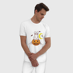 Пижама хлопковая мужская Кролик - Хэллоуин, цвет: белый — фото 2