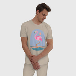 Пижама хлопковая мужская Фламинго, цвет: миндальный — фото 2