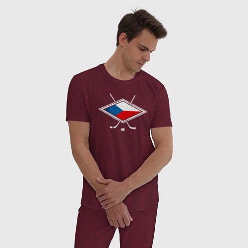 Мужская пижама Флаг Чехии хоккей / Меланж-бордовый – фото 3