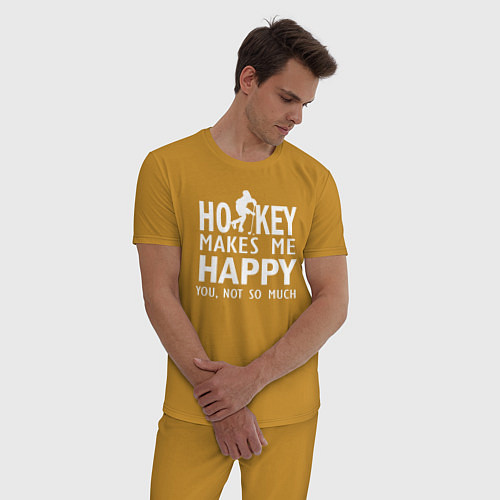 Мужская пижама Хоккей делает меня счастливым - ты не очень / Горчичный – фото 3