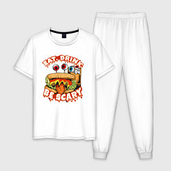 Пижама хлопковая мужская Бутерброд и напиток Ешь, пей, бойся, цвет: белый