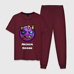 Пижама хлопковая мужская Geometry Dash medium demon, цвет: меланж-бордовый