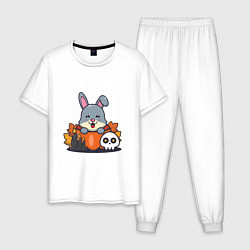 Пижама хлопковая мужская Rabbit halloween, цвет: белый