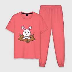 Пижама хлопковая мужская Кролик в норке, цвет: коралловый