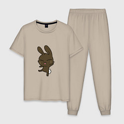 Пижама хлопковая мужская Прикольный кролик, цвет: миндальный