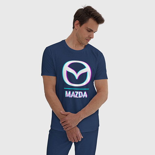 Мужская пижама Значок Mazda в стиле glitch / Тёмно-синий – фото 3
