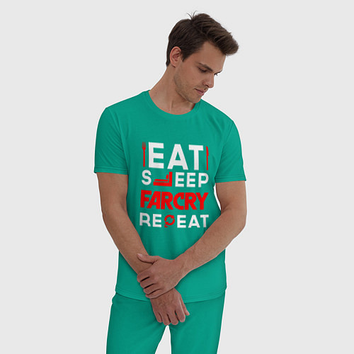 Мужская пижама Надпись eat sleep Far Cry repeat / Зеленый – фото 3