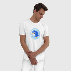 Пижама хлопковая мужская Мультяшная голубая птичка, цвет: белый — фото 2