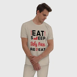 Пижама хлопковая мужская Надпись: eat sleep Sally Face repeat, цвет: миндальный — фото 2