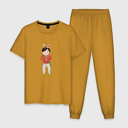 Пижама хлопковая мужская Новогодний Тэхен, цвет: горчичный