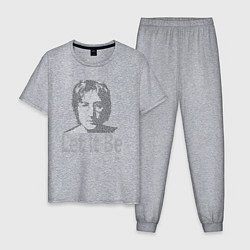 Пижама хлопковая мужская Портрет Джона Леннона и текст песни Let It Be, цвет: меланж