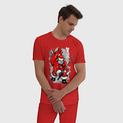 Пижама хлопковая мужская Санта Клаус самурай, цвет: красный — фото 2