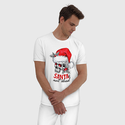 Мужская пижама Santa is not dead, skull in red hat, holly / Белый – фото 3