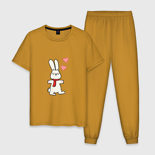 Мужская пижама Кролик с сердечками / Горчичный – фото 1