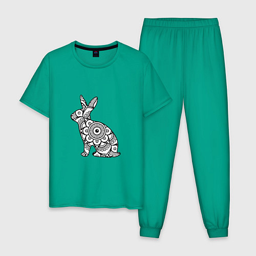 Мужская пижама Узорный кролик / Зеленый – фото 1
