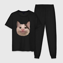 Пижама хлопковая мужская Polite cat meme, цвет: черный