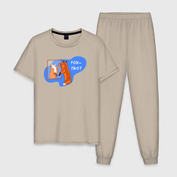 Пижама хлопковая мужская Лисы - Foxtrot, цвет: миндальный