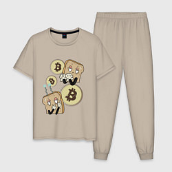 Пижама хлопковая мужская Тостики в крипте, цвет: миндальный
