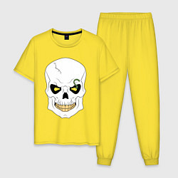 Пижама хлопковая мужская Белый злой череп, цвет: желтый