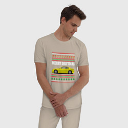 Пижама хлопковая мужская Merry Driftmas Nissan Silvia S15 Ugly Sweater, цвет: миндальный — фото 2