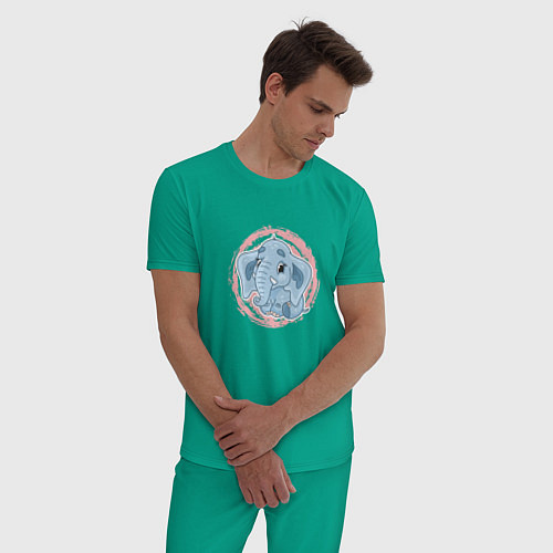 Мужская пижама Мультяшный милый слонёнок / Зеленый – фото 3