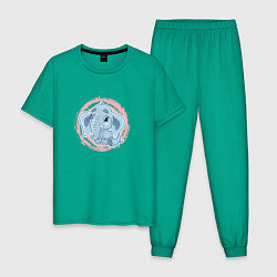 Пижама хлопковая мужская Мультяшный милый слонёнок, цвет: зеленый