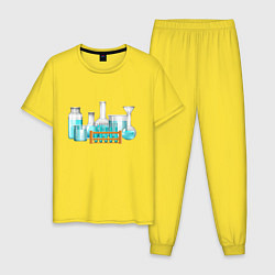Пижама хлопковая мужская Химические колбы, цвет: желтый