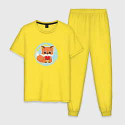 Пижама хлопковая мужская Мультяшный лисёнок с сердцем, цвет: желтый