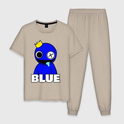 Пижама хлопковая мужская Радужные друзья улыбчивый Синий, цвет: миндальный