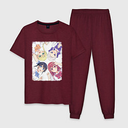 Пижама хлопковая мужская Девушки Наоя - Мои девушки, цвет: меланж-бордовый