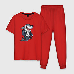 Пижама хлопковая мужская Офисная акула, цвет: красный