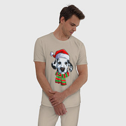 Пижама хлопковая мужская Новогодний далматинец, цвет: миндальный — фото 2