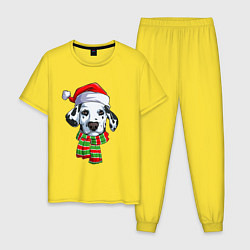 Пижама хлопковая мужская Новогодний далматинец, цвет: желтый