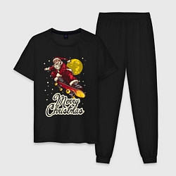 Пижама хлопковая мужская Санта на скейте, цвет: черный