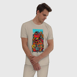 Пижама хлопковая мужская Робот хиппи, цвет: миндальный — фото 2