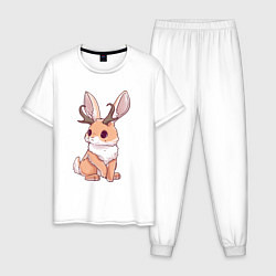 Пижама хлопковая мужская Кролик с рожками - кролик олень, цвет: белый