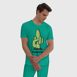 Пижама хлопковая мужская Cactus - Fucktus, цвет: зеленый — фото 2