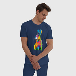 Пижама хлопковая мужская Кролик в стиле поп-арт, цвет: тёмно-синий — фото 2