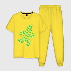 Пижама хлопковая мужская Файнал фентези Cactuar, цвет: желтый
