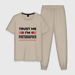 Пижама хлопковая мужская Trust me - Im photographer, цвет: миндальный