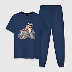 Пижама хлопковая мужская Сталин фэйспалмит, цвет: тёмно-синий