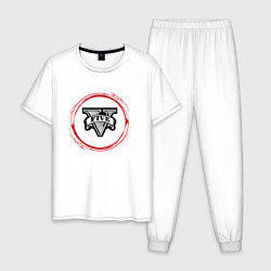 Пижама хлопковая мужская Символ GTA и красная краска вокруг, цвет: белый