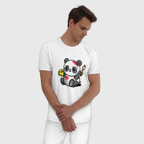 Мужская пижама Панда - крутой художник! Cutie / Белый – фото 3