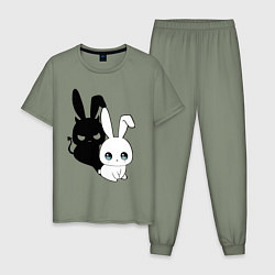 Пижама хлопковая мужская Милый кролик - ангелочек или дьяволёнок?, цвет: авокадо