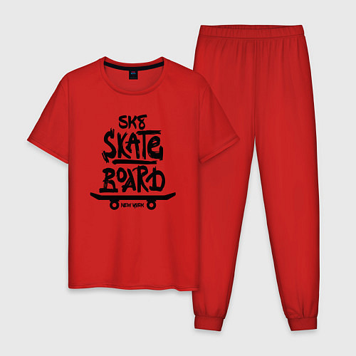 Мужская пижама Надпись Скейтборд Нью-Йорк / Красный – фото 1