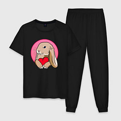 Пижама хлопковая мужская Кролик с красным сердечком, цвет: черный