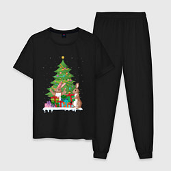 Пижама хлопковая мужская Кролики елка и подарки, цвет: черный