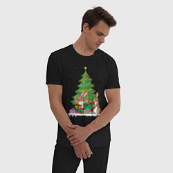 Пижама хлопковая мужская Кролики елка и подарки, цвет: черный — фото 2